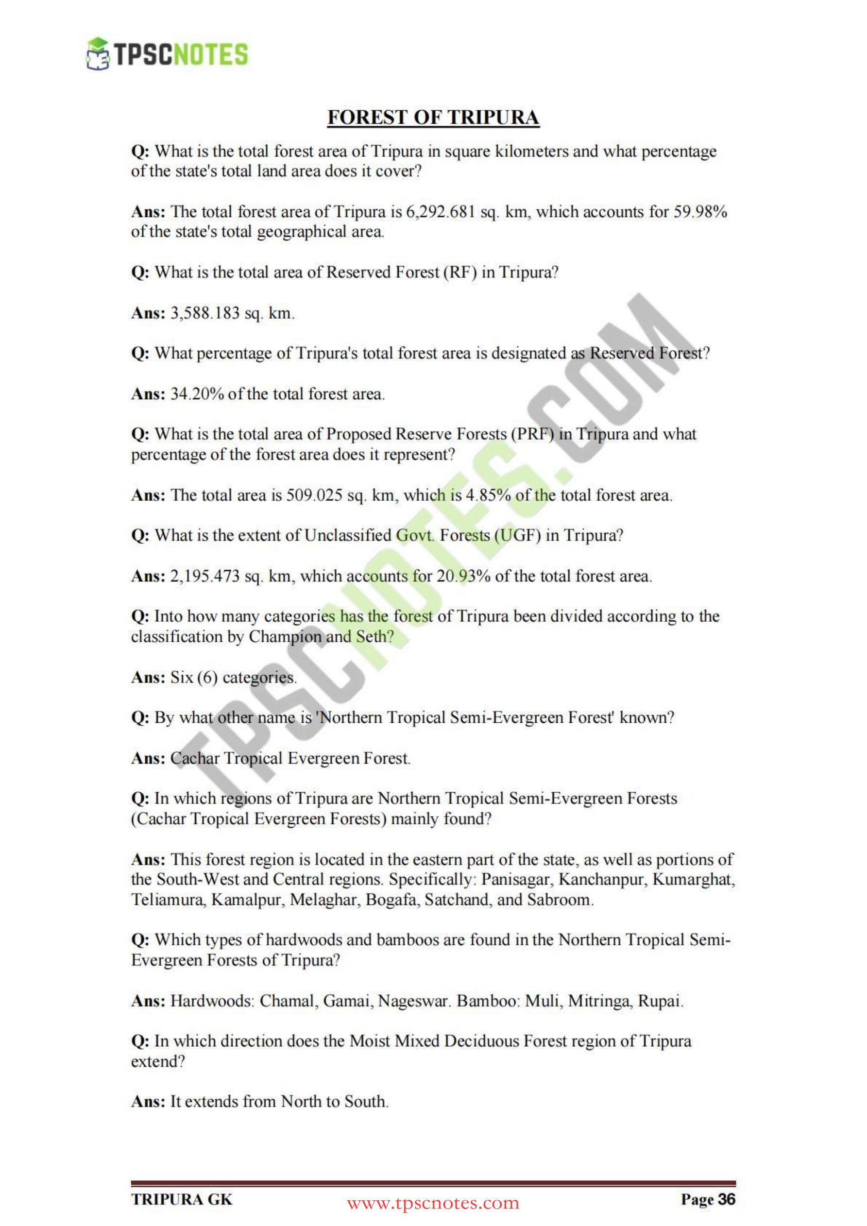 Tripura Forester Forest Guard English study material sample